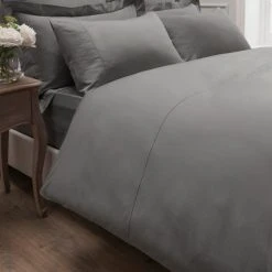 Outlet 🤩 Dorma Dorma 300 Thread Count 100% Cotton Sateen Plain Slate Duvet Cover ✔️ -Dunelm Online Shop 1000141133 alt01
