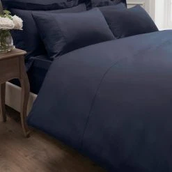 New 🔥 Dorma Dorma 300 Thread Count 100% Cotton Sateen Plain Navy Duvet Cover 🥰 -Dunelm Online Shop 1000171684 alt01