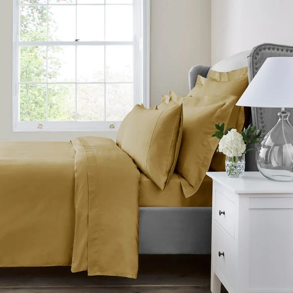 Hot Sale 🌟 Dorma Dorma 300 Thread Count 100% Cotton Sateen Plain Ochre Duvet Cover ⭐ 2 Hot Sale 🌟 Dorma Dorma 300 Thread Count 100% Cotton Sateen Plain Ochre Duvet Cover ⭐ - Image 2