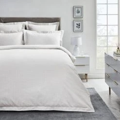Best Pirce โ Dorma Purity Dorma Purity Marlia White Cotton Jacquard Duvet Cover and Pillowcase Set ๐