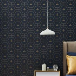New 👍 Dorma Dorma Heritage Bee Navy Wallpaper 🛒
