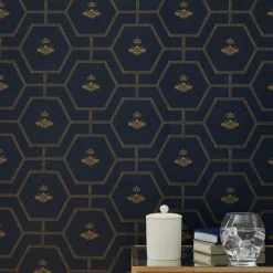 New 👍 Dorma Dorma Heritage Bee Navy Wallpaper 🛒 -Dunelm Online Shop 30770731 alt04