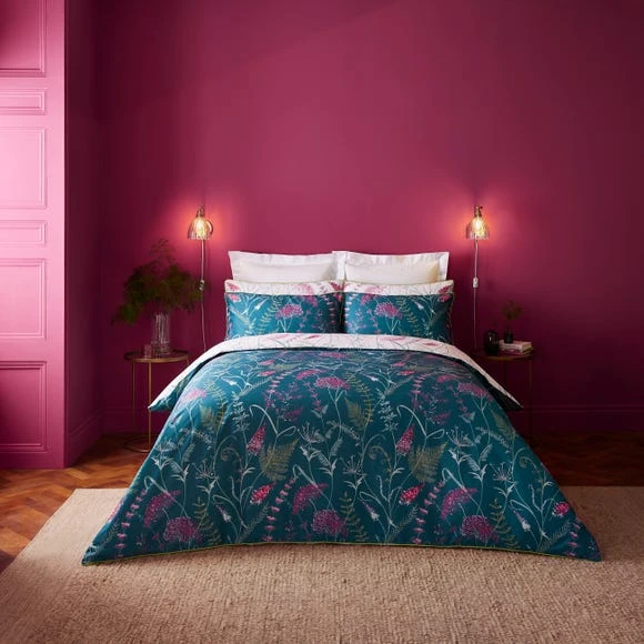 Discount ⭐ Dorma Dorma Winter Garden Teal 100% Cotton Reversible Duvet Cover and Pillowcase Set ✔️ 1 Discount ⭐ Dorma Dorma Winter Garden Teal 100% Cotton Reversible Duvet Cover and Pillowcase Set ✔️