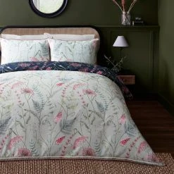 Discount 😀 Dorma Dorma Winter Garden Navy 100% Cotton Reversible Duvet Cover and Pillowcase Set 😀 -Dunelm Online Shop 30772808 alt02