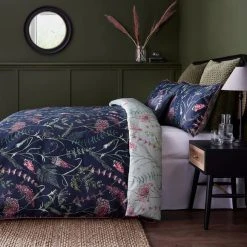 Discount 😀 Dorma Dorma Winter Garden Navy 100% Cotton Reversible Duvet Cover and Pillowcase Set 😀 -Dunelm Online Shop 30772808 alt04